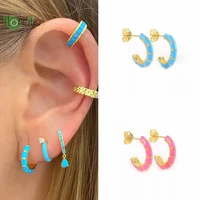925 sterling silver needle candy color enamel gold earrings for women delicate c shape stud earrings party trend jewelry gifts