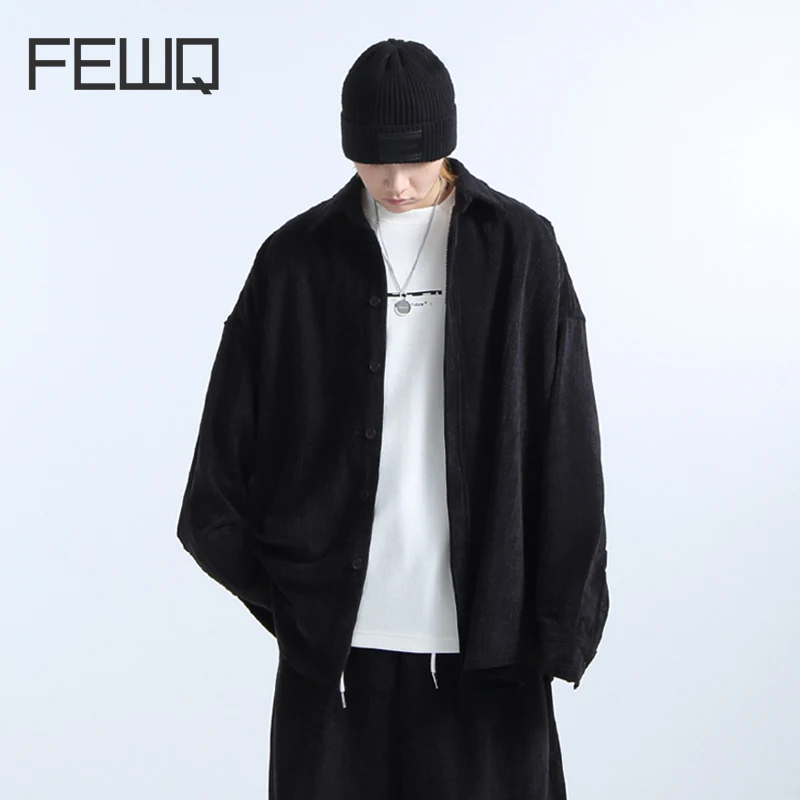

FEWQ Men Set Soft Elastic Comfortable Silhouette Solid Color Corduroy Shirt Wide Leg Trouser 2023 Autumn New Fashion 24X1402