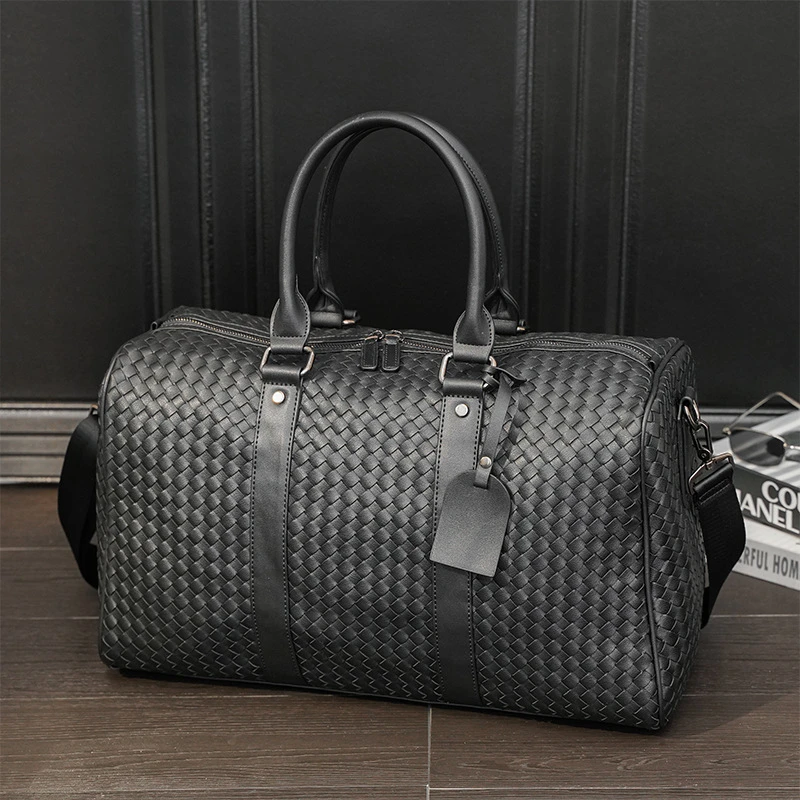 Fashion Handmade Woven Leather Men's Travel Bag Short Trip Luggage Organizer Travel Tourism Sports Training Bag Male Handbag New