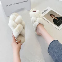 2022 women faux fur slippers indoor warm plush lovers flat shoes open toe female fashion slides comfortable girls furry slipper