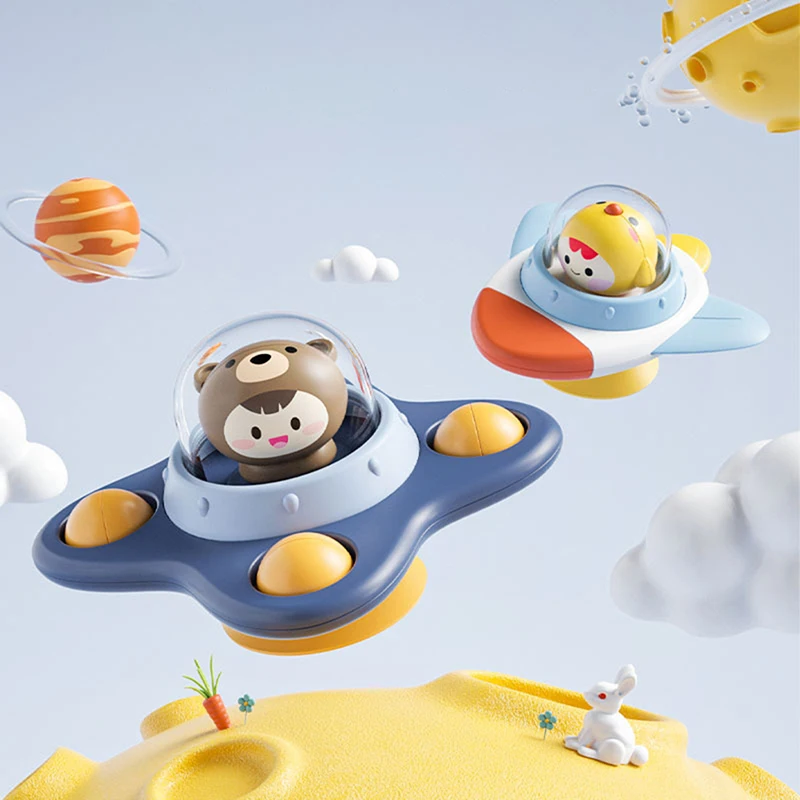 

Baby Spinner Toys for Toddlers Bear Hand Fidget Spinner with Suction Cup Sensory Toys Stress Relief Baby Games Rotating Rattles