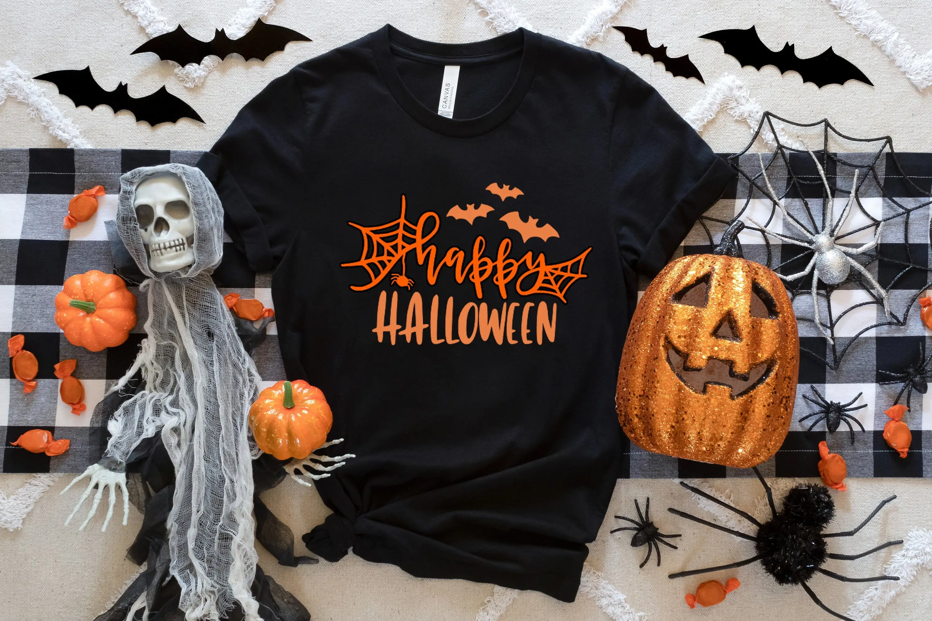 Футболка Счастливый Хэллоуин с изображением тыквы и радужной ведьмы Кошелек или