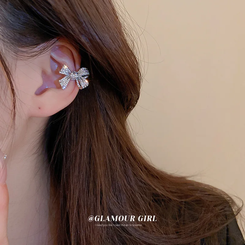 

Korean Simple Zircon Bow Without Ear Hole Clip Single Ins Bone Temperament Earrings Small Fragrance