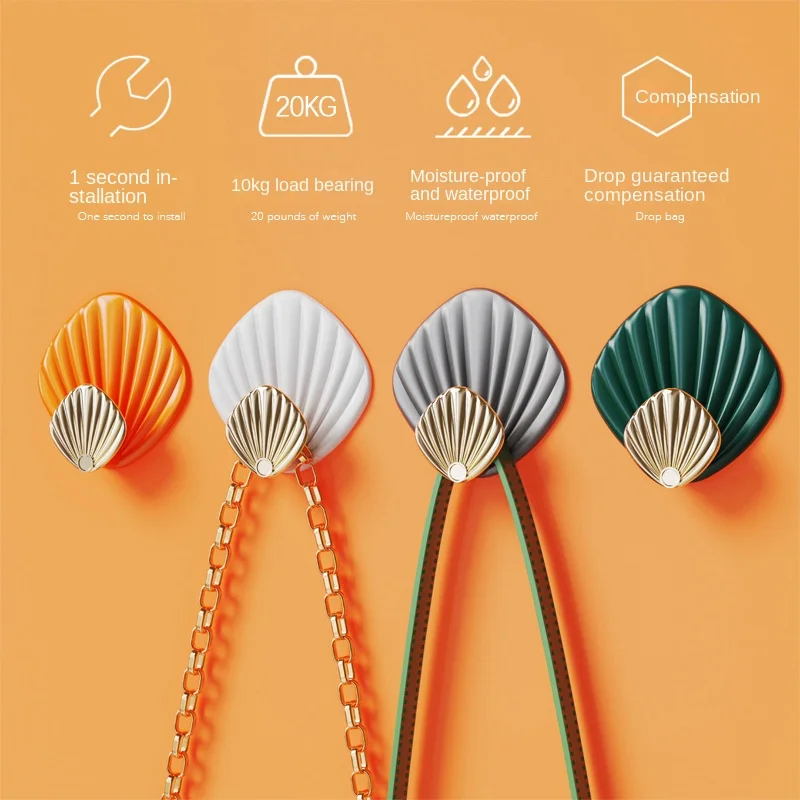 

4pcs/set Beautiful Shell Hook Self-adhesive Punch Free Hook Strong Sticker on the Back of the Door Kitchen no Trace Sticker