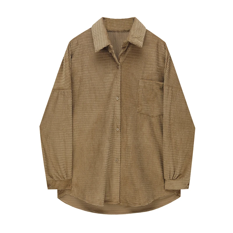 

SuperAen Spring 2022 Loose Casual Solid Turn Down Collar All Match Waffle Corduroy Shirt Coat Women Top