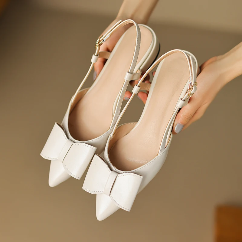 

Heihaian Sandals 2023 Summer New Simple Commuting Low-Heeled Shoes Bow Decoration Pointy Toe Shallow Mouth Sandal Women 33-43