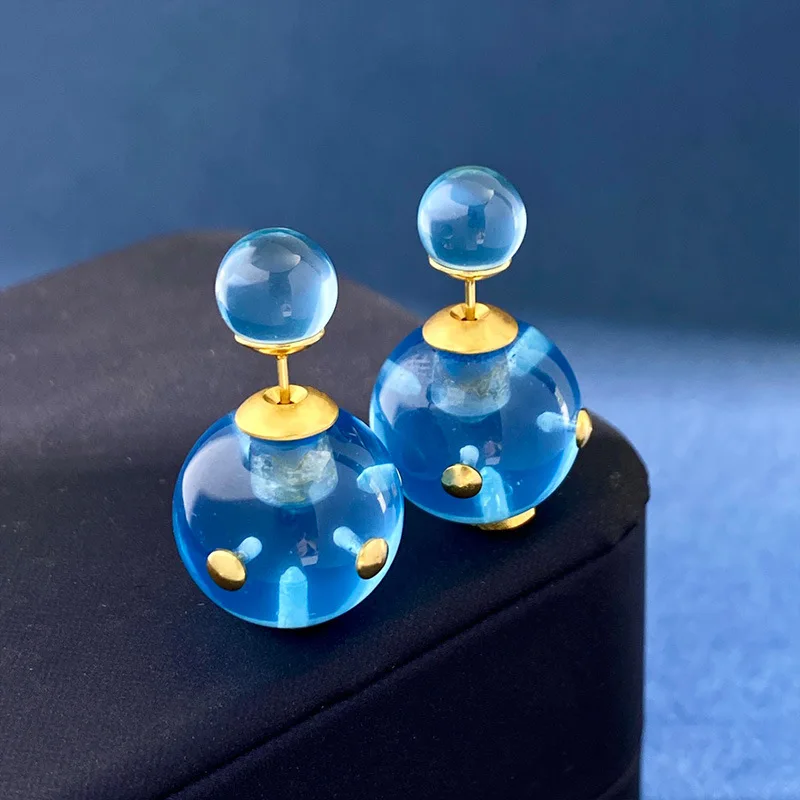 

Модные серьги-гвоздики с надписью, синие серьги-гвоздики для женщин, небольшие индивидуальные прозрачные желеобразные ювелирные изделия