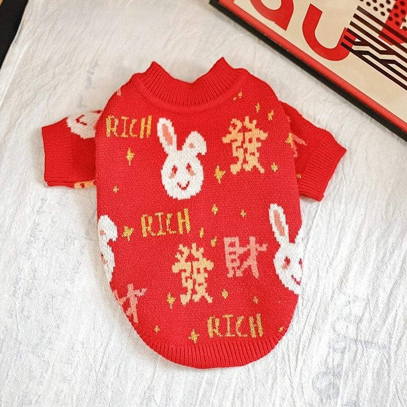 

Pet Jubilant Chinese Style New Year Print Dog Sweaters Kitten Puppy Clothes Dog Sweaters for Small Dog Autumn Winter