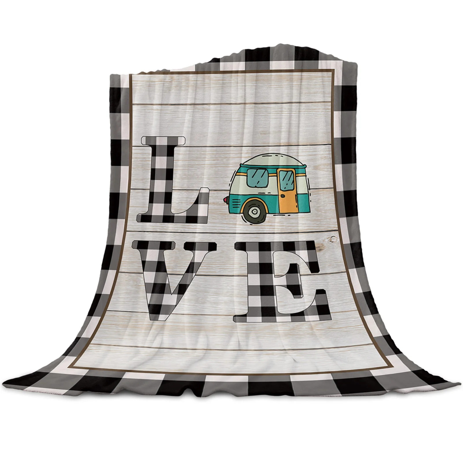 

Retro Green Wood Grain Camper Van Coral Fleece Bedspreads Soft Warm Blankets for Bed Sofa Nap Wrap Blanket Blankets Flannel