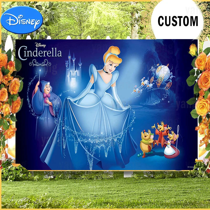 

Студийный фон для фотосъемки с изображением сказочной крестной принцессы и замка с изображением синего платья Диснея для вечеринки в честь...