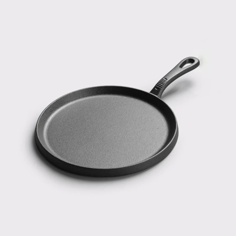 

25cm Cast Iron Pancake Pan Non-stick Barbecue Steak Ham Meat Frying Plate Home Camping Cookware