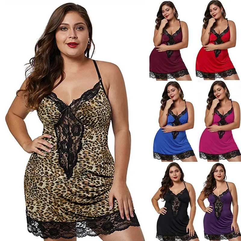 

Women Spaghetti Straps Nightgowns Lace Sexy Sleepdress Plus Size Nightdress Satin Lingerie Sets Women's Pajamas Home Clothes8XL