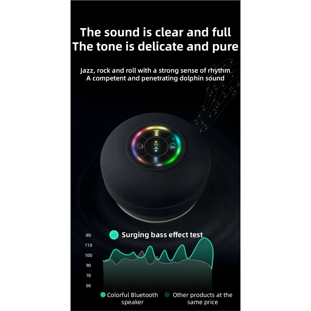 Mini Bluetooth Speaker Waterproof Bathroom Audio Wireless Shower Speakers RGB Light Bluetooth Suction Cup Speaker, Black images - 6