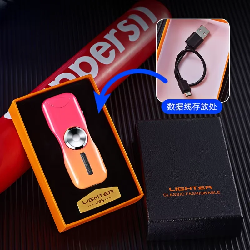 Фото Новая креативная USB-зажигалка с градиентным цветом, гироэффектом, ветрозащитой, двойной дугой, 18 режимами вспышки и кнопочным поджигом. Аксессуары для курения. №3