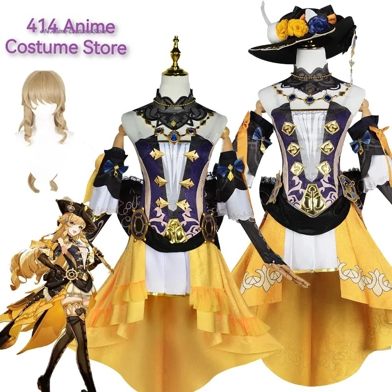 Игра Genshin Navia Impact Косплей Костюм Униформа Парик Шляпа Комплект Женское Платье