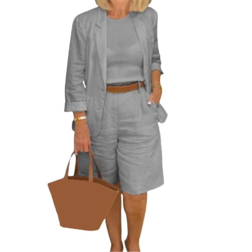 Women's Solid Long Sleeve Shirt Two Piece Set Turn Down Collar Casual Shirts Vest Lace Up Shorts Suit 2023 Autumn Lady Outfits