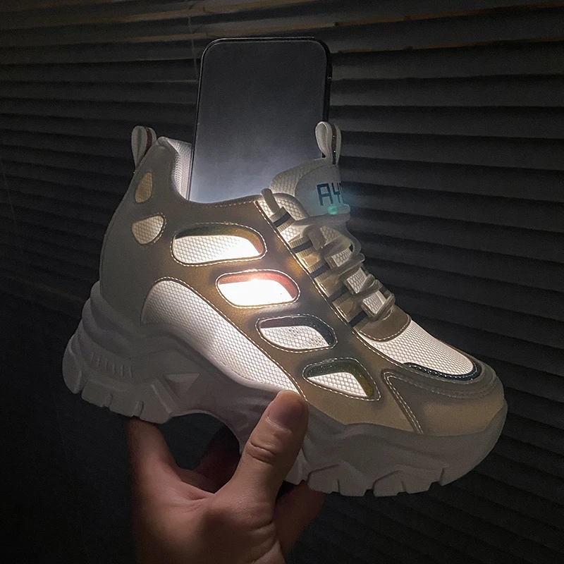 2023 New Women's White Thick Sports Shoes Vulcanized Shoes Couple Platform Running Sports Shoes Women's White Casual Shoes