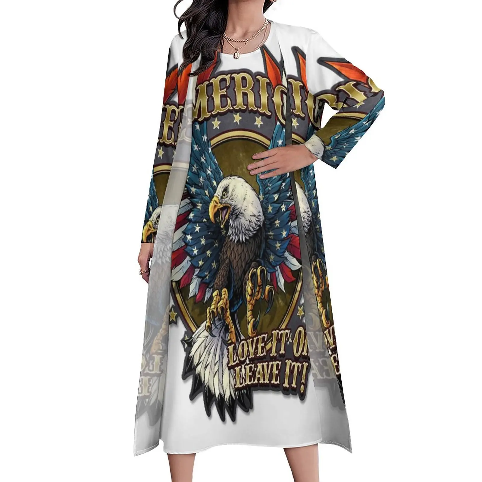 

Американское платье с орлом, нравится или оставьте его, винтажное Макси-Платье, уличная одежда, богемные длинные платья, летняя одежда из двух частей на заказ