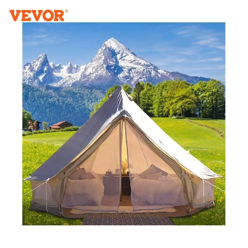 VEVOR 4-12 Person Camping Tent 3-7m Waterproof Cotton Canvas Bell Tent Outdoor 4 Seasons Family Party Picnic Yurt W/ Stove Hole