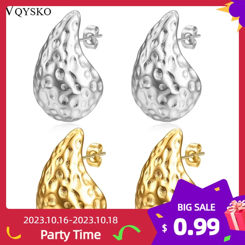 

VQYSKO Exaggeration Irregular Personalise Hammered Pleated Water Drop Stud Earrings Boutique Brands Jewelry Gifts For Her