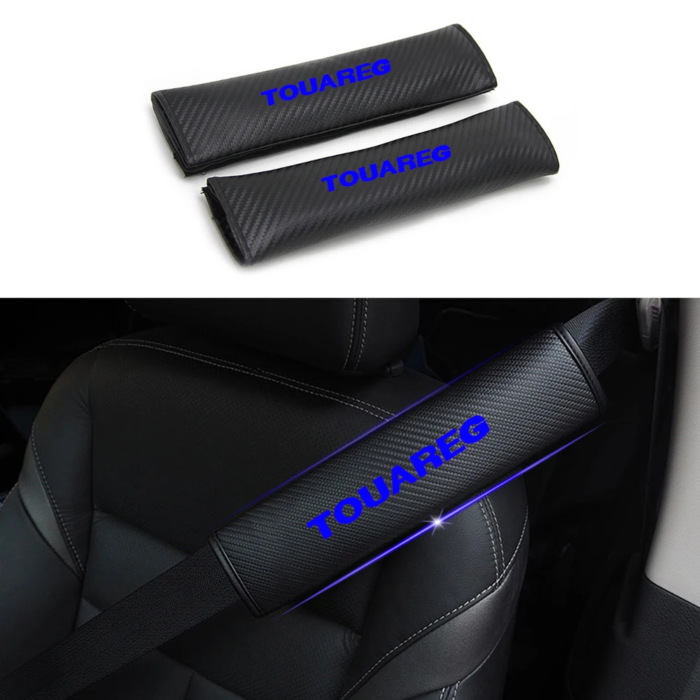 

For VW For Volkswagen Touareg Car Safety Seat Belt Harness Shoulder Adjuster Pad Cover Carbon Fiber Cover Car Styling 2pc