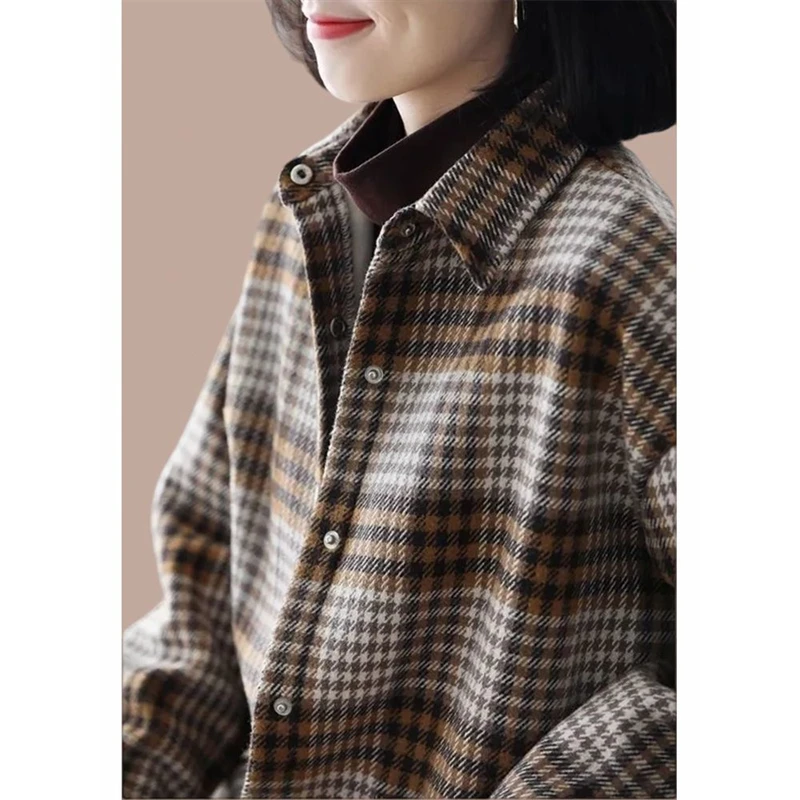 Женская винтажная клетчатая куртка большого размера в уличном стиле
