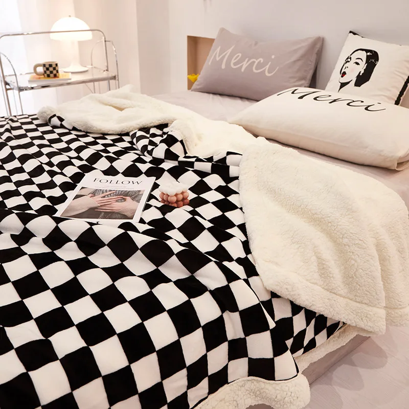 

Warm Autumn And Winter Thickening Warm Lamb Blanket Milk Velvet Leisure Blanket Checkerboard Plaid Nap Student Sofa Blanket