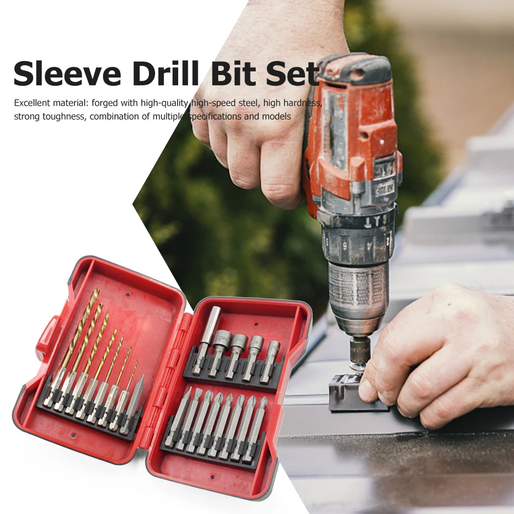 

21pcs/set Sleeve Drill Bit Set Professional Drill Bits Socket Adapter Sleeve Woodworking Hand Tool for Wood Board Plastic