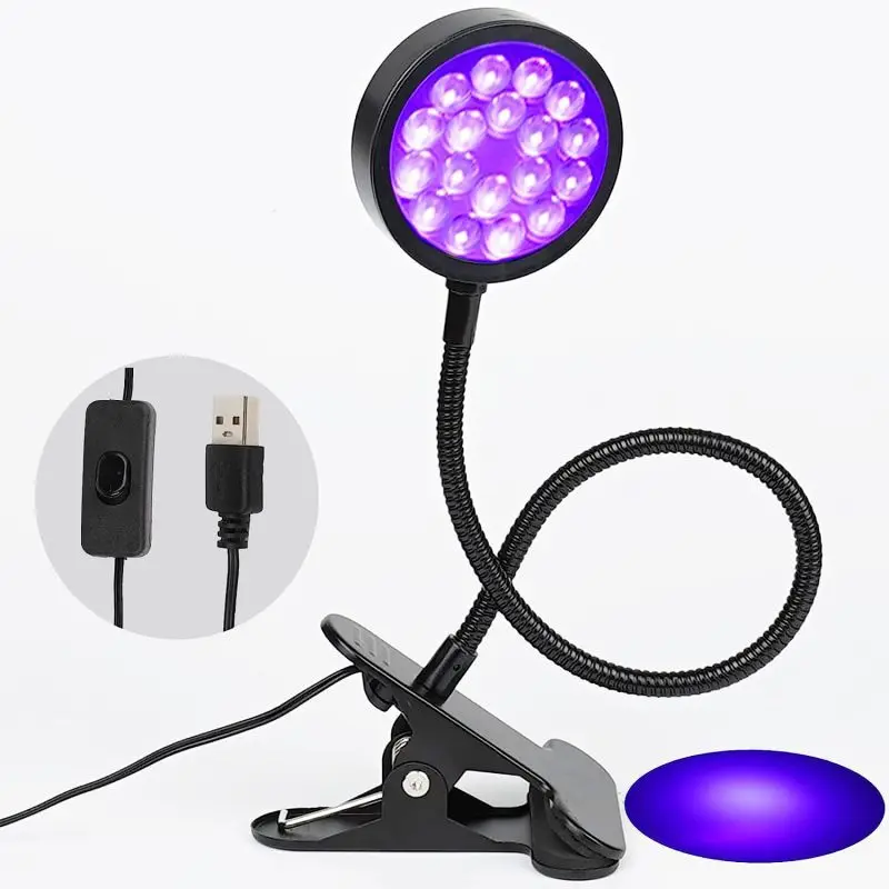 

UV LED Black Light Clamp Light with USB, Upgraded 5W 395nm Portable Gooseneck Lamp with Clip for UV Gel Nail, Pet Urine Detectio