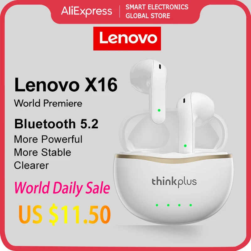 

New Original Lenovo X16 TWS Headphone Bluetooth 5.2 Earhook Earphone Wireless Earbuds Stereo Sports With Dual HD Microphone 2022
