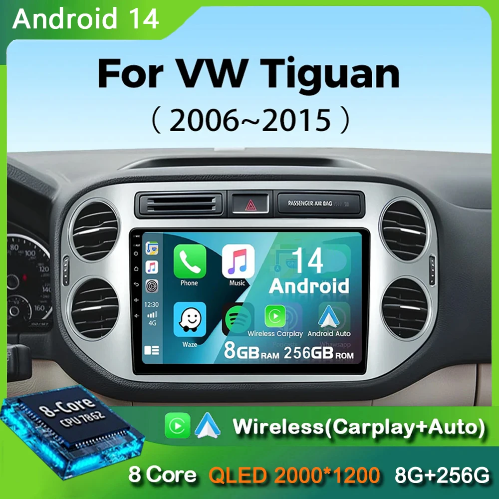 Автомагнитола для Volkswagen Tiguan 1 NF 2006-2016 мультимедийный проигрыватель на Android 14 с
