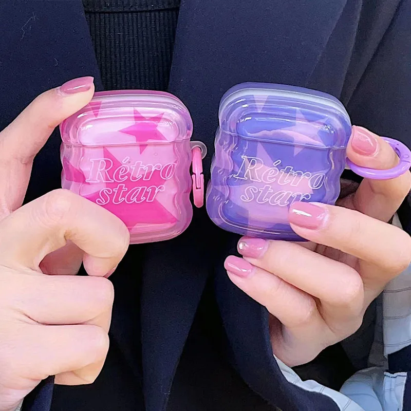 

Fashion Simplicity Pink Purple Stars Bluetooth Headset Cover For Airpods 1 2 3 Pro Airpods Case Silicon