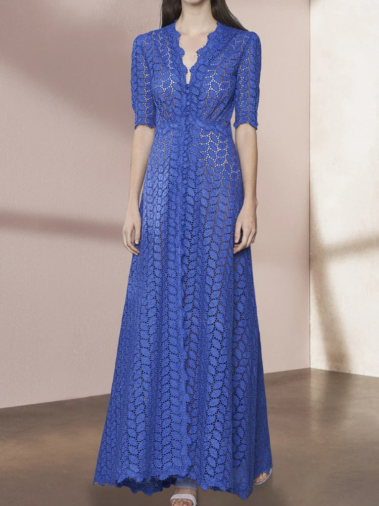 

Женское платье с водорастворимым кружевом, Летнее Длинное Платье с V-образным вырезом