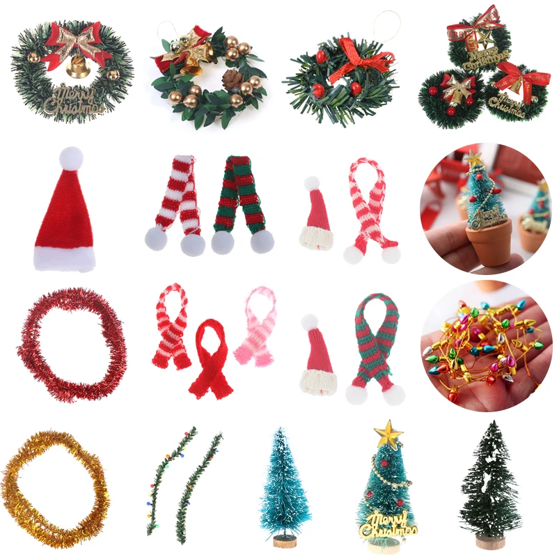 

1/12 Dollhouse Miniature Christmas Theme Mini Decoration Christmas Tree ＆ Wreath Garland DIY Christmas Dollhouse Accessory