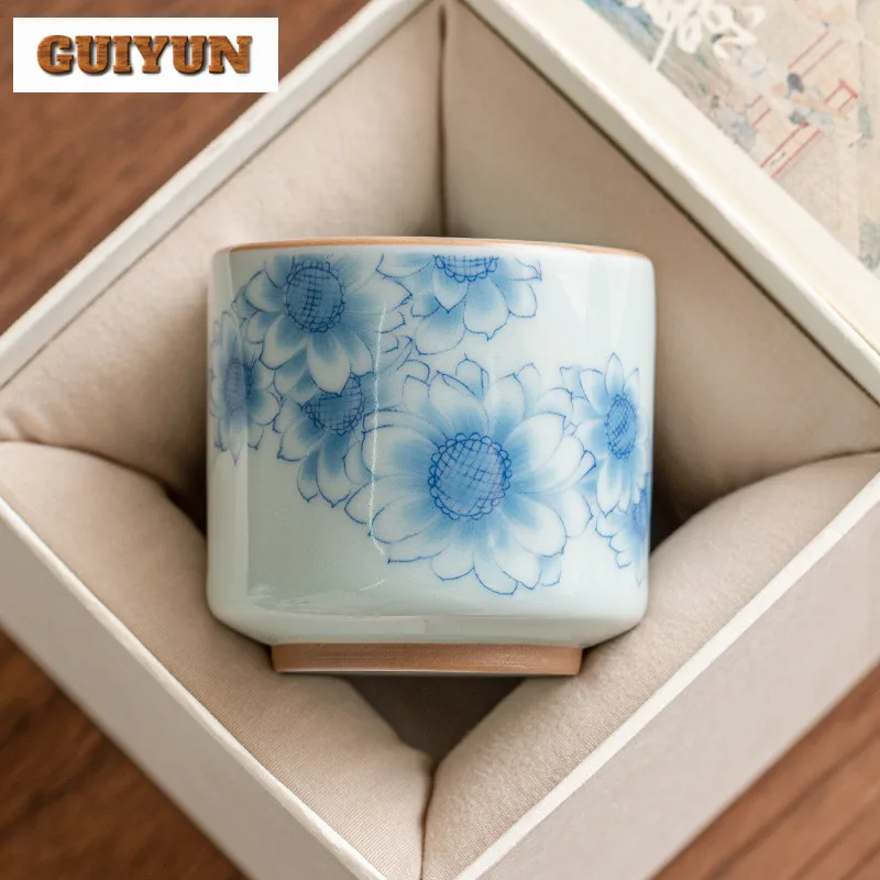 Китайская сине-белая чашка для чая с солнечным цветком креативная бамбуковым