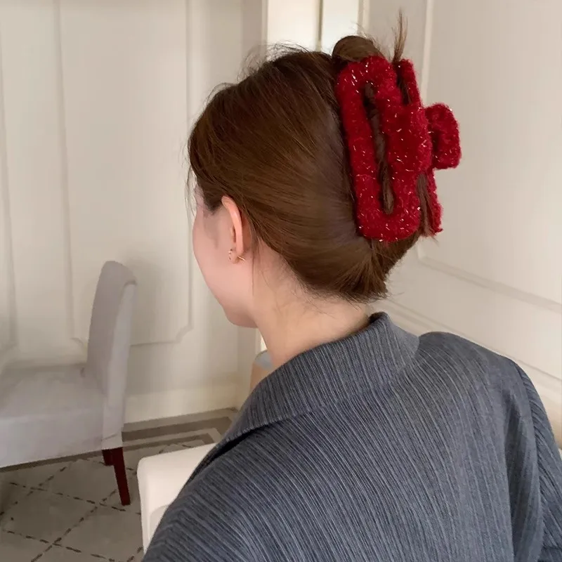 Высший класс плюшевая золотая нить прямоугольная заколка для волос женщин милое