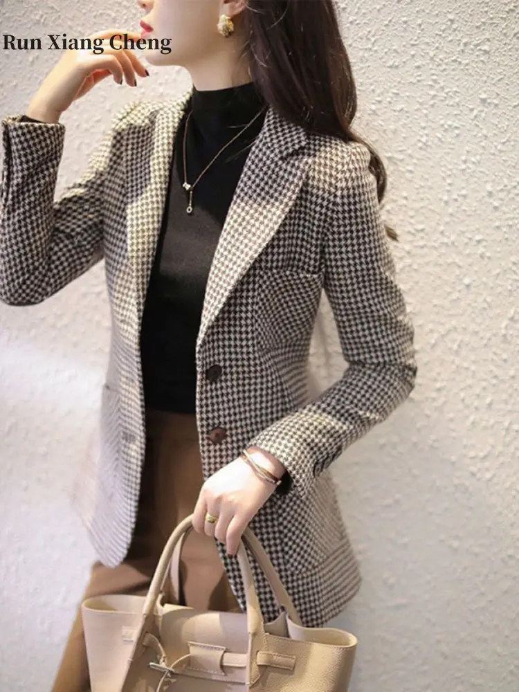 Women’s Clothes Blazer 2023 Spring Autumn New Free Shipping Fashion Suit Woolen Cloth Coat Commuter Style Simple Slim Plaid Coat