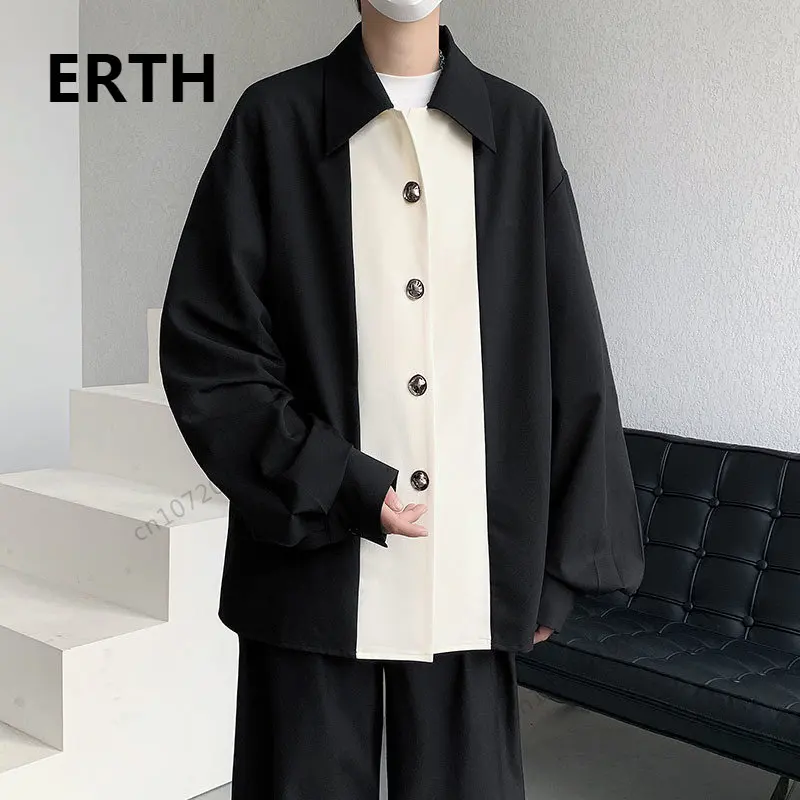 

Рубашка ERTH мужская с длинным рукавом, модная сорочка в Корейском стиле, повседневный пиджак с прострочкой, винтажный топ с соединением, весна 2023