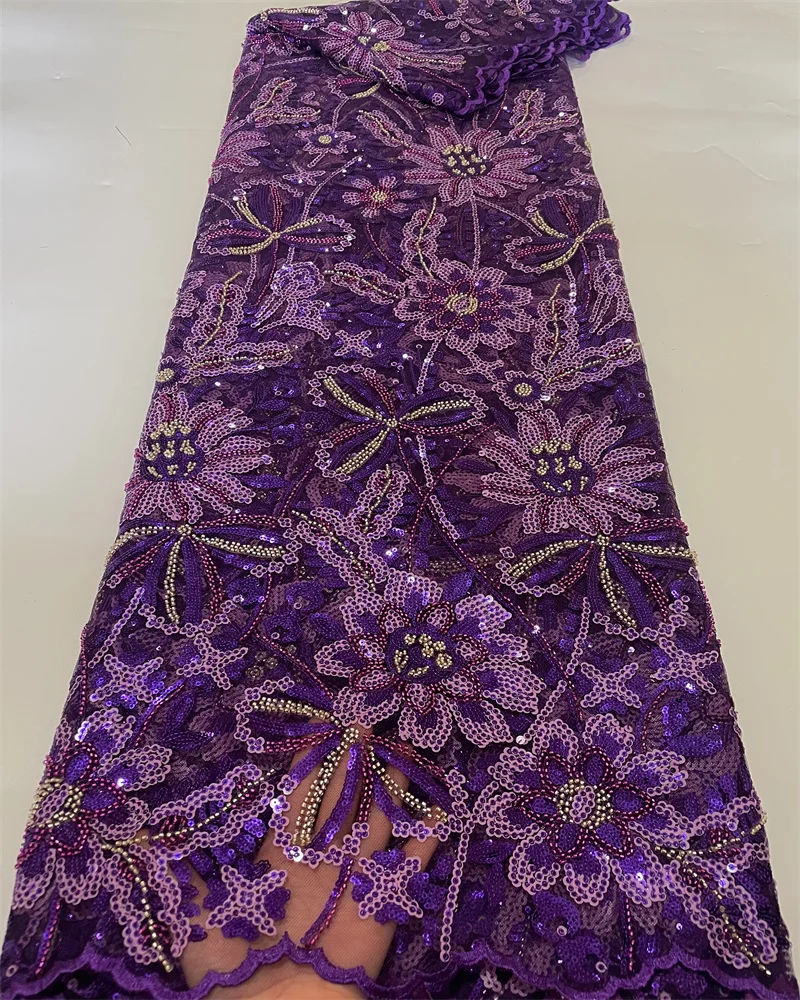 

Luxury African Heavy Bead Lace Fabric 2022 High Quality 5 Yards Nigerian Sequins French Tulle Fabric Material For Wedding Party