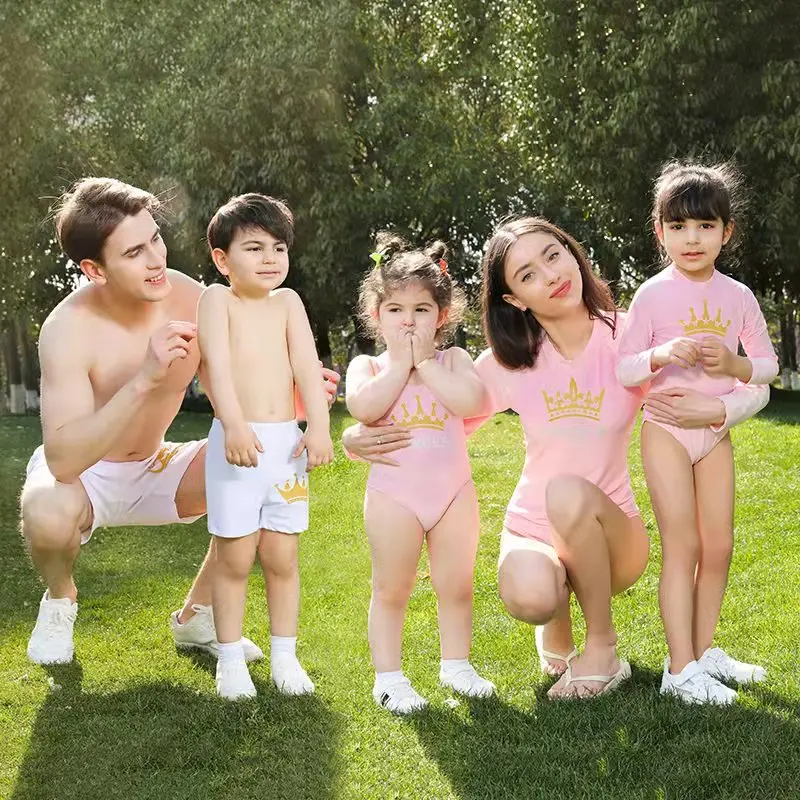 Семейная Одинаковая одежда летние купальники для мамы и дочки розовый купальник