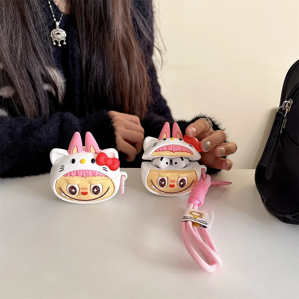 Sanrio Hello Kitty Labubus со шнурком для AirPods 1 2 3 4 Pro чехол наушников iPhone аксессуары Air Pod