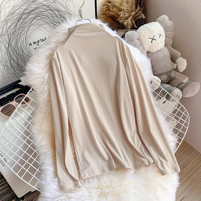

Long Sleeve Turtleneck T-shirts Women Spring Autumn Modal Soft Solid Velvet Casual Womens Tops Winter Warm Bottoming Shirt 2021