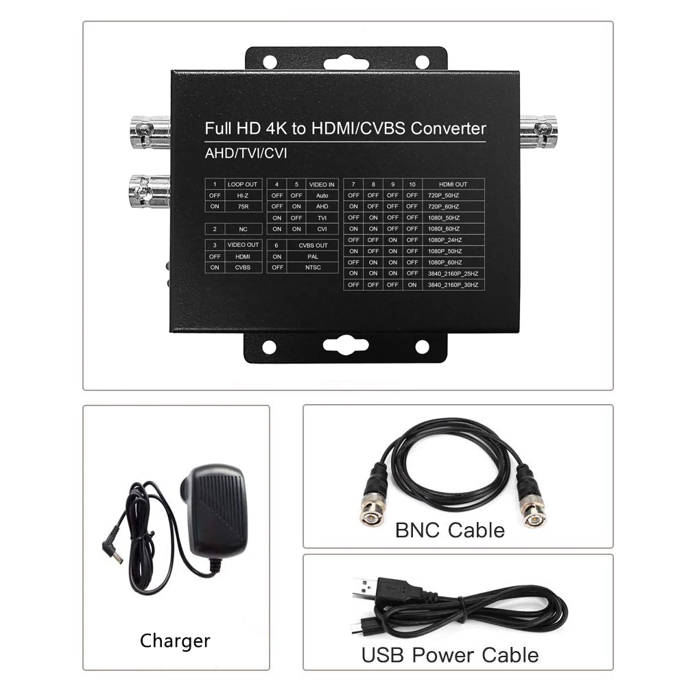 4K HD Video Converter CVI/TVI/AHD+CVBS To HDMI/CVBS Converter Support 8MP ahd/tvi/cvi Test/HDMI Output for Analog Monitor Camera