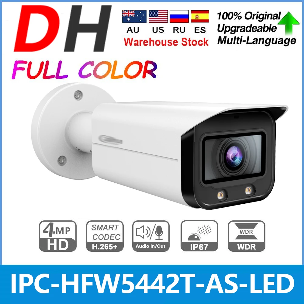 Dahua IP Camera 4MP Full-Color IPC-HFW5442T-AS-LED Bullet PoE Alarm  Audio Face Detection People Counting Surveillance Video IPC