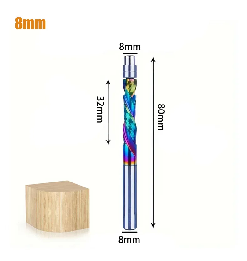 

Профессиональная фреза с хвостовиком 1/4 дюйма, 6 мм/8 мм, направляющая с 2 спиральными канавками, концевая фреза из твердосплавного сплава с покрытием DLC