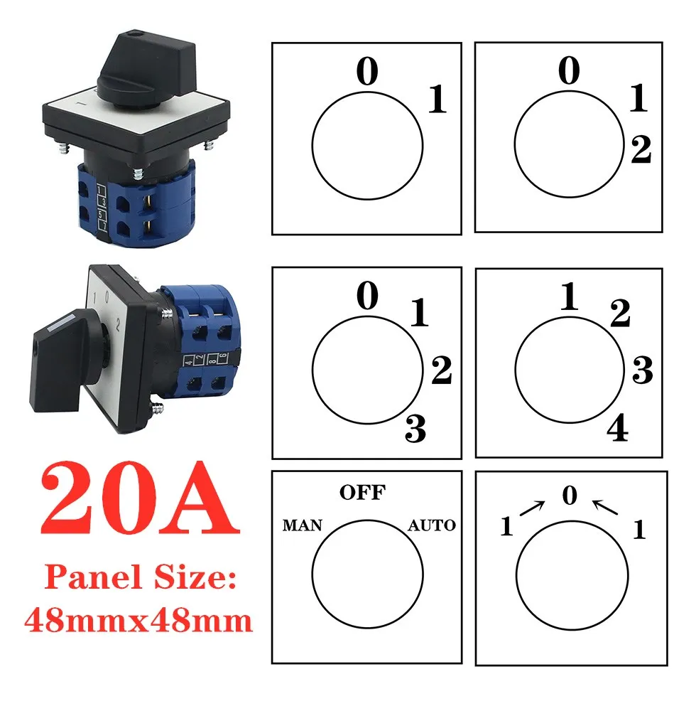 

LW28-20 LW26-20 series Electric 2/3/4 Position 8 Terminals Rotary Cam Changeover Switch with Screws Useful Tool 660V 20A