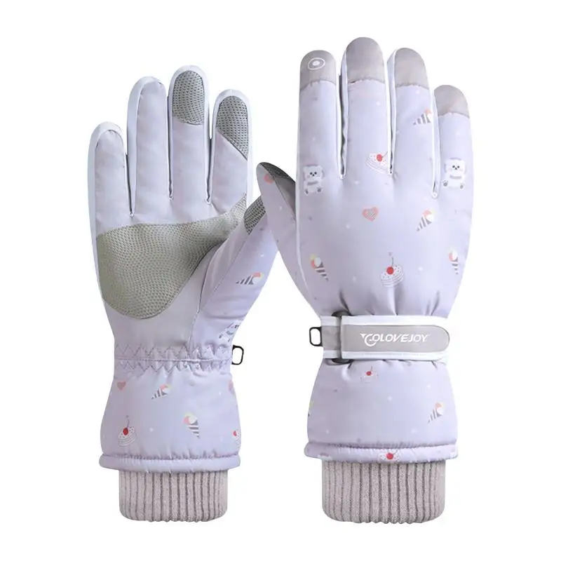 

Extra Thick Women Mittens Ski Gloves Snowboard Winter Outside Sports Warm Waterproof Windproof Skiing Faux Leather Gloves Purple