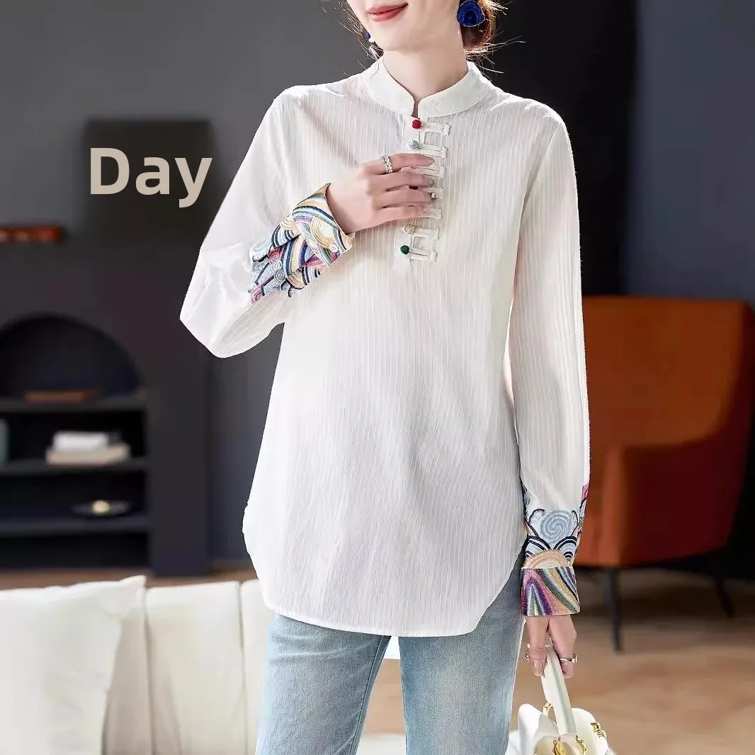 Рубашка с длинным рукавом в европейском стиле и вышивкой новинка 2024 осенняя