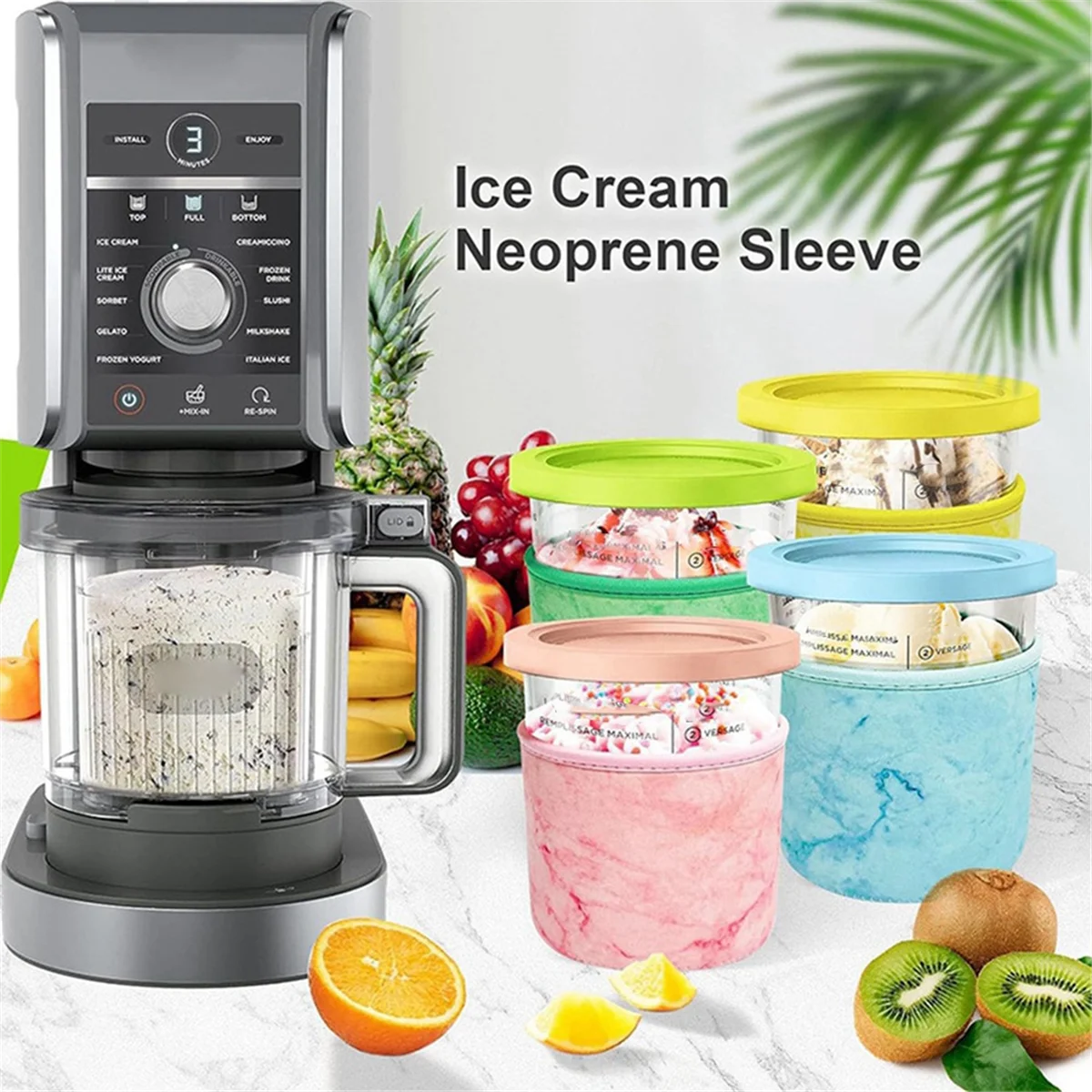 Упаковка из 4 неопреновых рукавов для мороженого 16 унций ниндзя Creami Deluxe Accessories