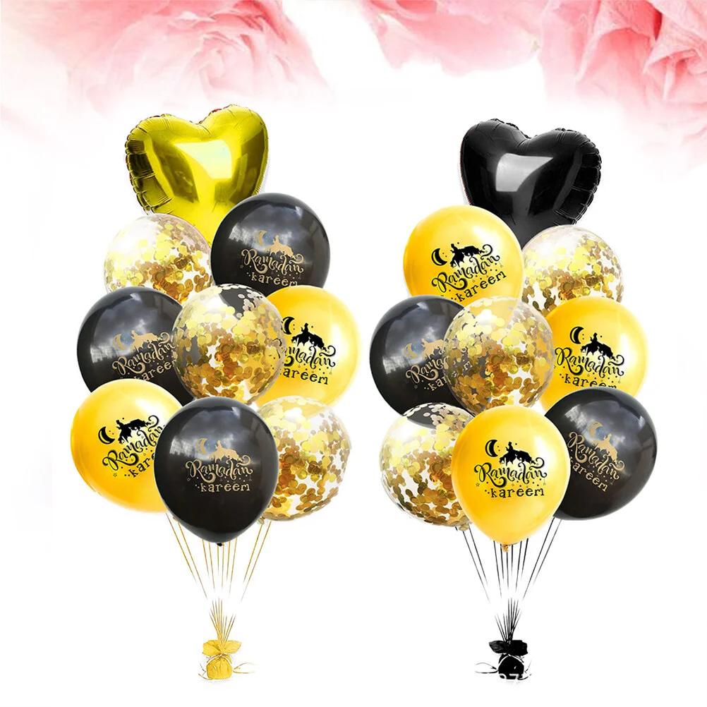 

18 Pcs Combination Latex Balloons Eid Decorative Black Gold Love Emulsion